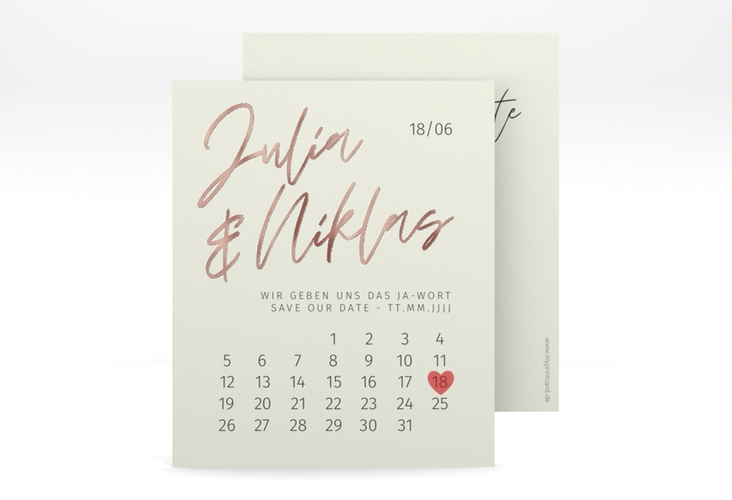 Save the Date-Kalenderblatt Einfachheit Kalenderblatt-Karte mint rosegold mit modernem Schriftzug