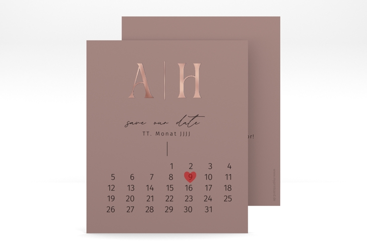Save the Date-Kalenderblatt Lebensbund Kalenderblatt-Karte rosa rosegold mit veredelbaren Initialen
