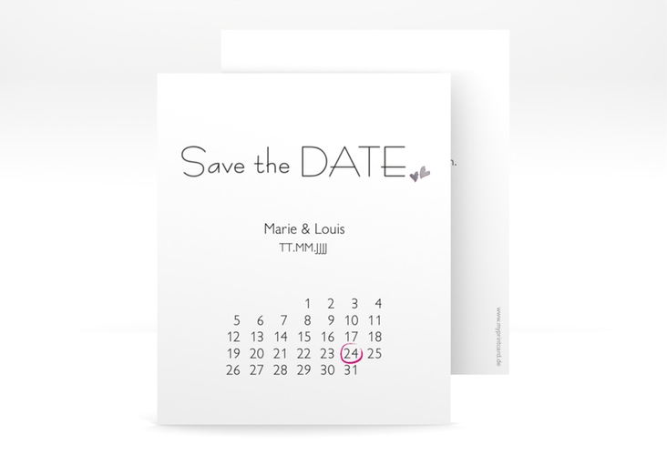 Save the Date-Kalenderblatt Twohearts Kalenderblatt-Karte pink silber