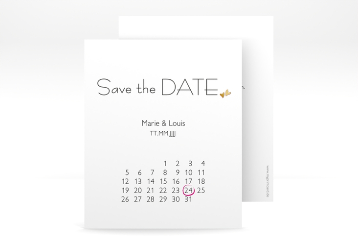 Save the Date-Kalenderblatt Twohearts Kalenderblatt-Karte pink gold