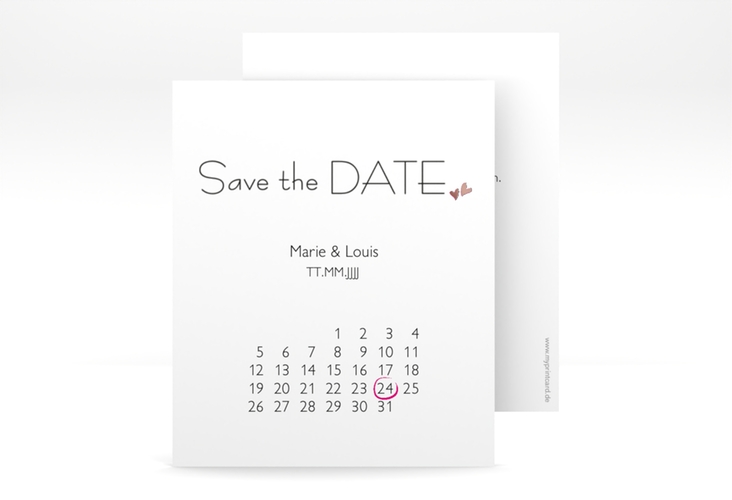 Save the Date-Kalenderblatt Twohearts Kalenderblatt-Karte pink rosegold