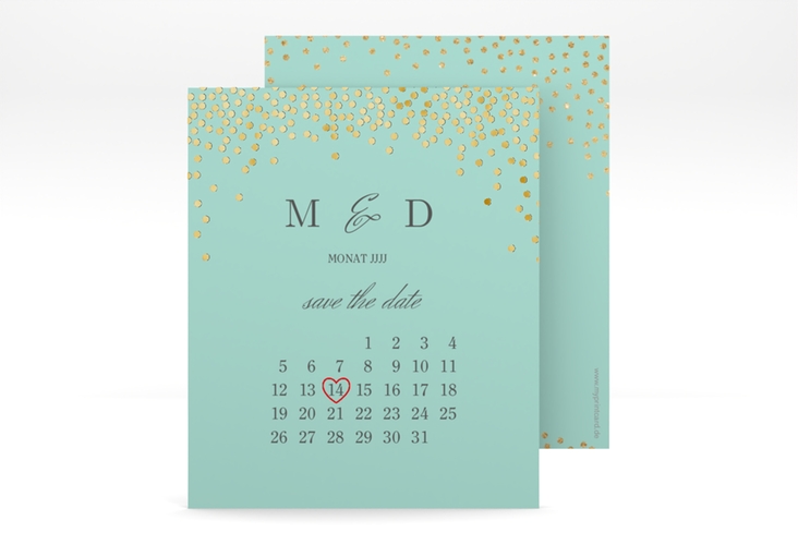 Save the Date-Kalenderblatt Glitter Kalenderblatt-Karte mint gold