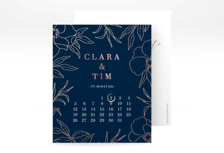 Save the Date-Kalenderblatt Contour Kalenderblatt-Karte blau rosegold