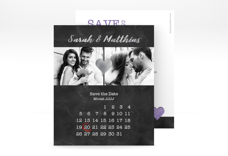 Save the Date-Kalenderblatt Sparkly Kalenderblatt-Karte lila silber