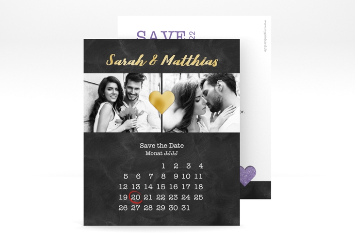Save the Date-Kalenderblatt Sparkly Kalenderblatt-Karte lila gold