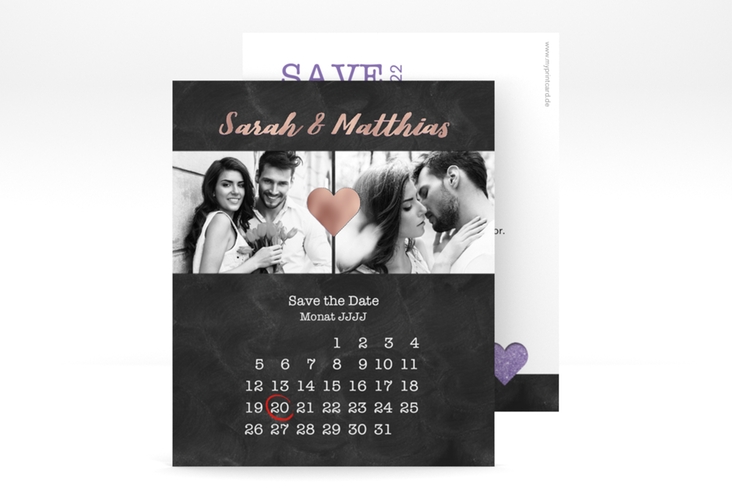 Save the Date-Kalenderblatt Sparkly Kalenderblatt-Karte lila rosegold
