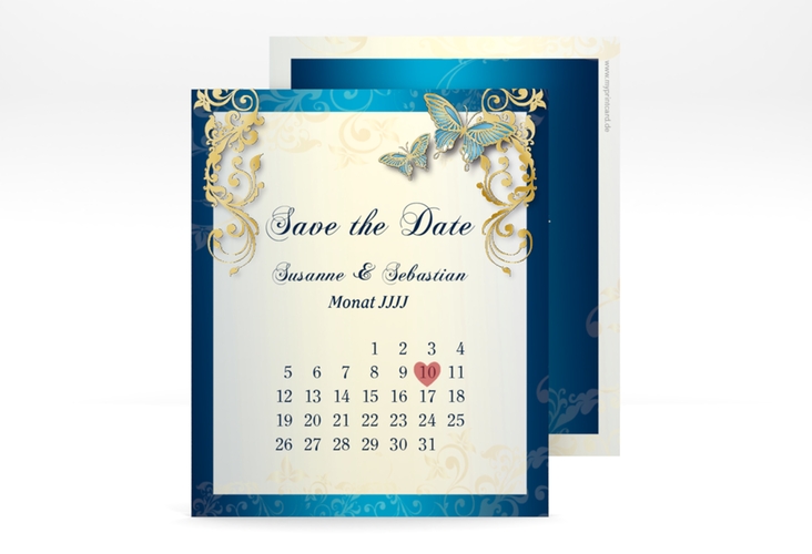Save the Date-Kalenderblatt "Toulouse" Kalenderblatt-Karte blau gold