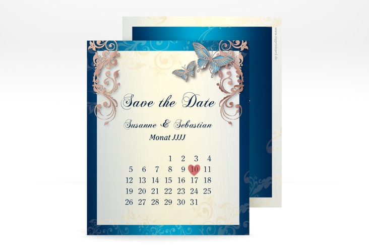 Save the Date-Kalenderblatt Toulouse Kalenderblatt-Karte blau rosegold
