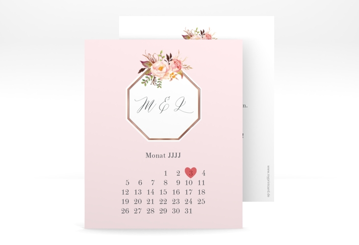 Save the Date-Kalenderblatt Prachtvoll Kalenderblatt-Karte rosa rosegold