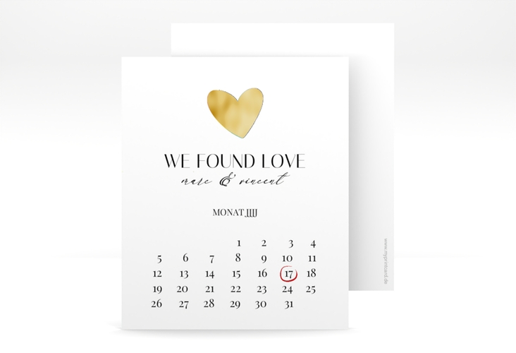 Save the Date-Kalenderblatt Liebesbote Kalenderblatt-Karte bunt gold