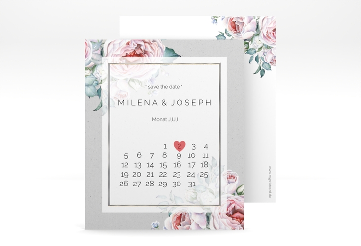 Save the Date-Kalenderblatt Embrace Kalenderblatt-Karte grau silber