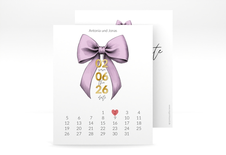Save the Date-Kalenderblatt Schleife Kalenderblatt-Karte rosa gold