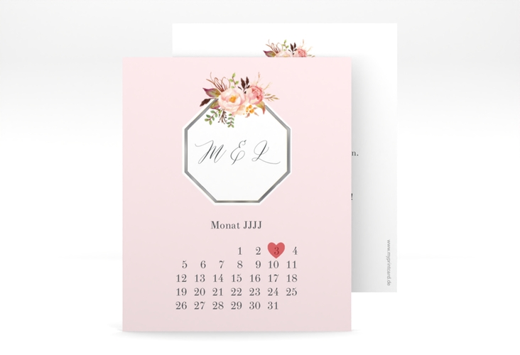 Save the Date-Kalenderblatt Prachtvoll Kalenderblatt-Karte rosa silber