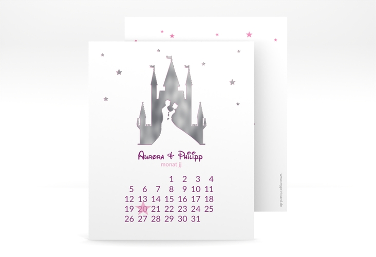 Save the Date-Kalenderblatt Castle Kalenderblatt-Karte pink silber