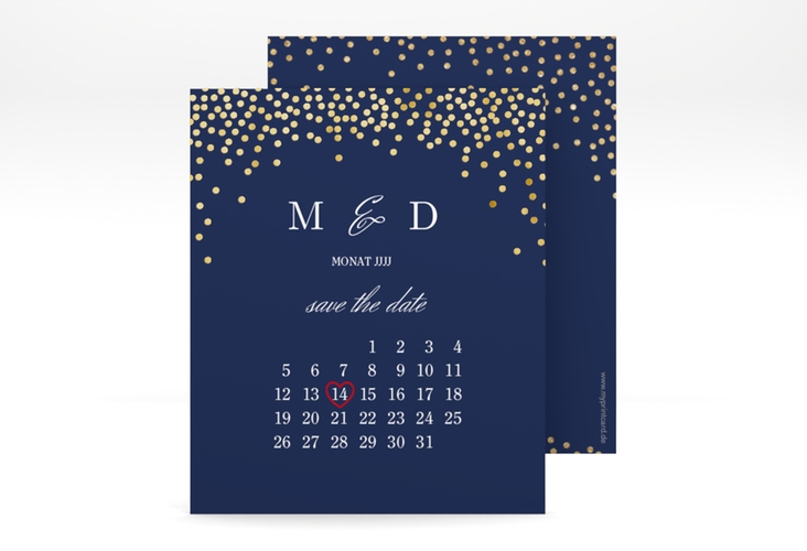 Save the Date-Kalenderblatt Glitter Kalenderblatt-Karte blau gold