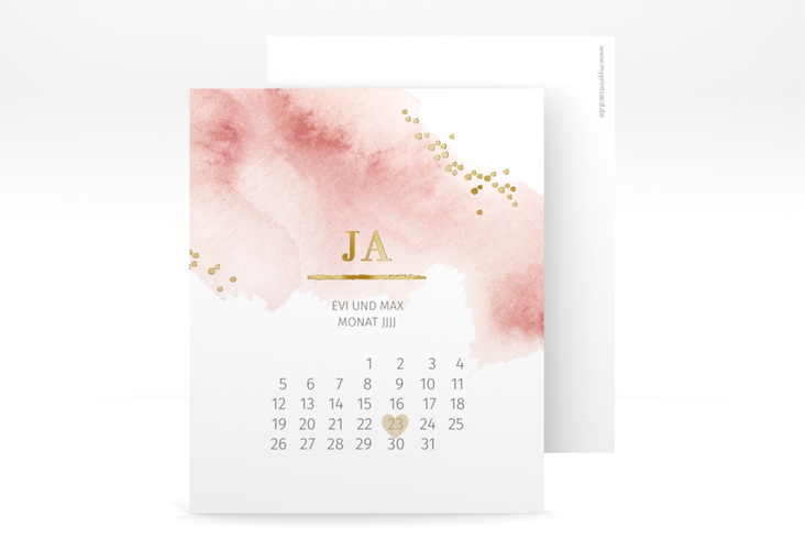 Save the Date-Kalenderblatt Pastell Kalenderblatt-Karte rosa gold