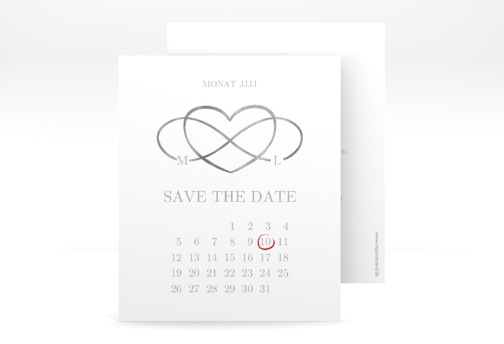 Save the Date-Kalenderblatt Infinity Kalenderblatt-Karte grau silber