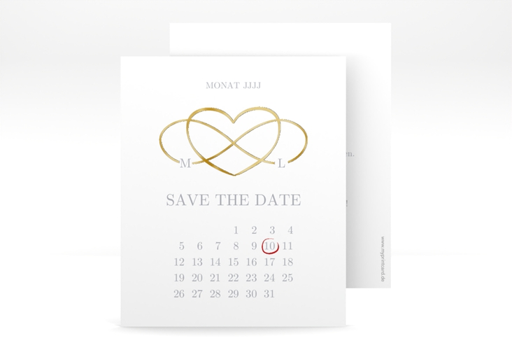 Save the Date-Kalenderblatt Infinity Kalenderblatt-Karte grau gold
