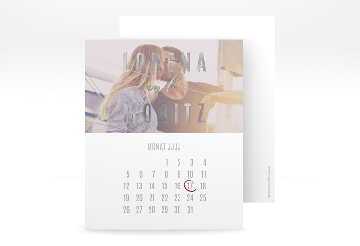 Save the Date-Kalenderblatt Memory Kalenderblatt-Karte grau silber
