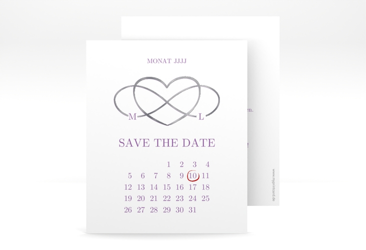 Save the Date-Kalenderblatt Infinity Kalenderblatt-Karte lila silber