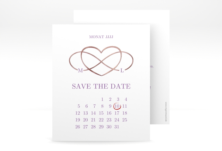 Save the Date-Kalenderblatt Infinity Kalenderblatt-Karte lila rosegold