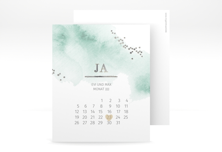 Save the Date-Kalenderblatt Pastell Kalenderblatt-Karte mint silber