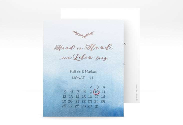 Save the Date-Kalenderblatt Divine Kalenderblatt-Karte blau rosegold