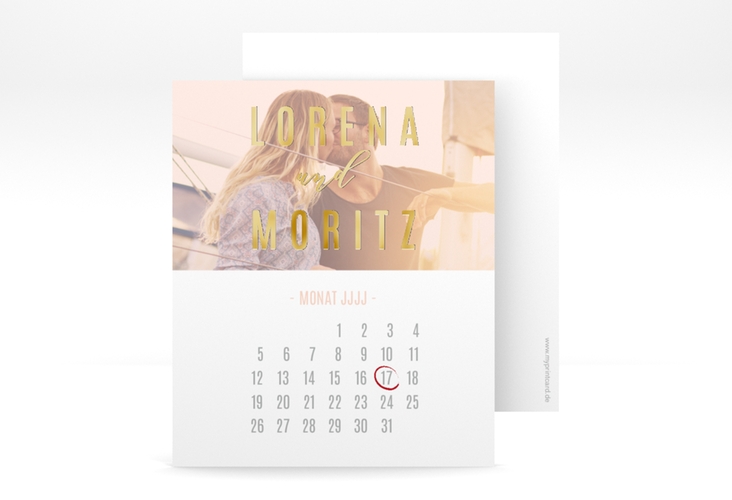 Save the Date-Kalenderblatt Memory Kalenderblatt-Karte rosa gold
