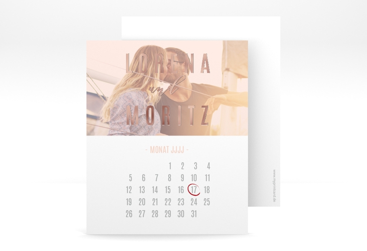 Save the Date-Kalenderblatt Memory Kalenderblatt-Karte rosa rosegold