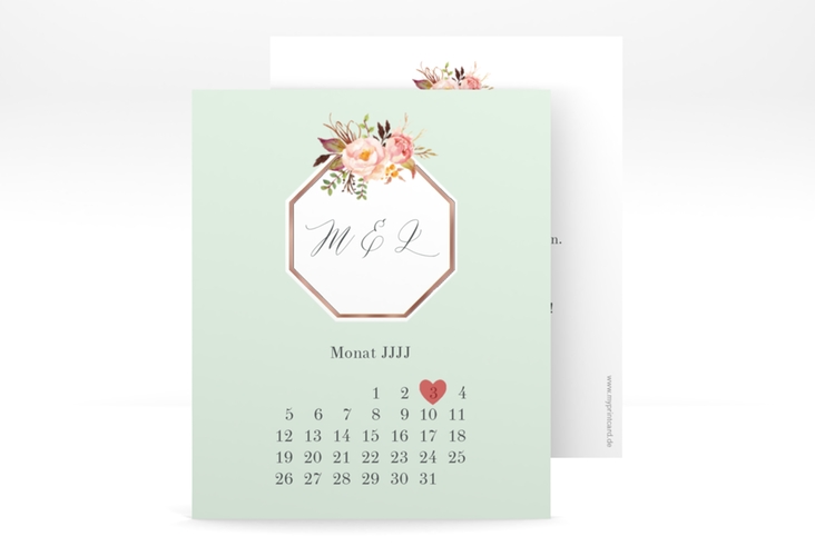 Save the Date-Kalenderblatt Prachtvoll Kalenderblatt-Karte mint rosegold