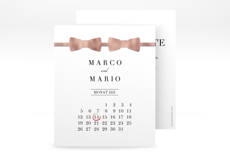 Save the Date-Kalenderblatt Suits Kalenderblatt-Karte blau rosegold