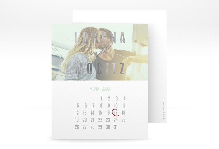 Save the Date-Kalenderblatt Memory Kalenderblatt-Karte mint silber