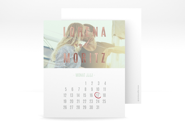 Save the Date-Kalenderblatt Memory Kalenderblatt-Karte mint rosegold