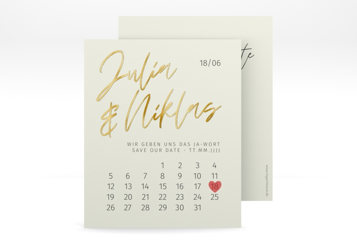 Save the Date-Kalenderblatt Einfachheit Kalenderblatt-Karte mint gold mit modernem Schriftzug