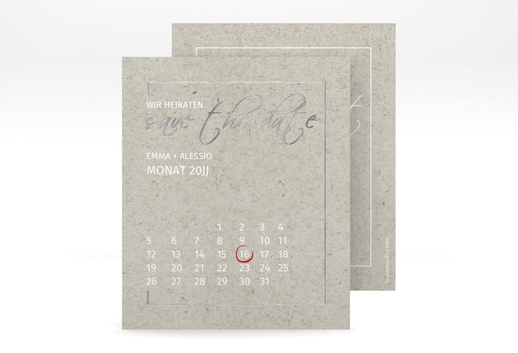 Save the Date-Kalenderblatt Simple Line Kalenderblatt-Karte grau silber