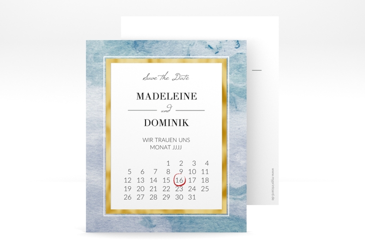 Save the Date-Kalenderblatt Marble Kalenderblatt-Karte blau gold
