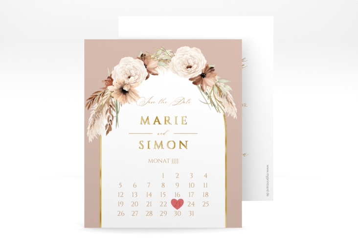 Save the Date-Kalenderblatt Blumenbogen Kalenderblatt-Karte rosa gold