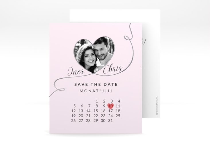 Save the Date-Kalenderblatt Dolce Kalenderblatt-Karte rosa silber