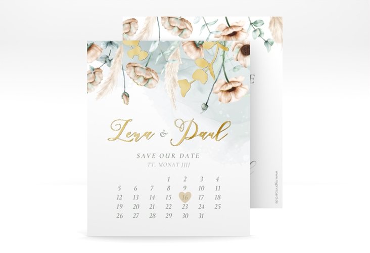 Save the Date-Kalenderblatt Anemone Kalenderblatt-Karte mint gold