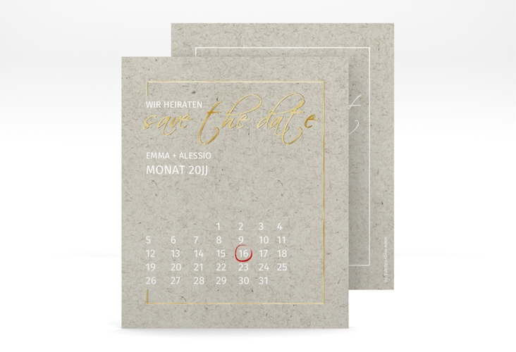 Save the Date-Kalenderblatt Simple Line Kalenderblatt-Karte grau gold