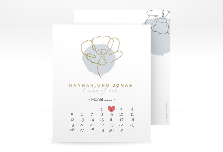 Save the Date-Kalenderblatt Flowerline Kalenderblatt-Karte blau gold