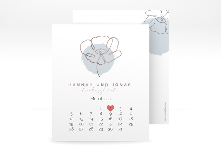 Save the Date-Kalenderblatt Flowerline Kalenderblatt-Karte blau rosegold