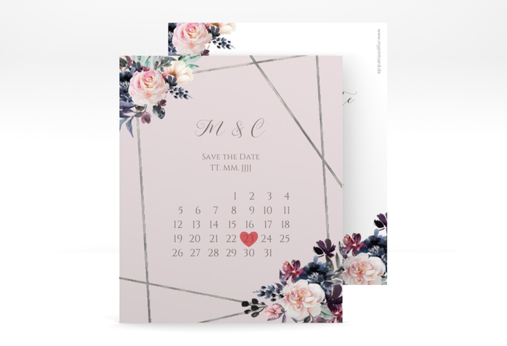 Save the Date-Kalenderblatt Azalie Kalenderblatt-Karte rosa silber