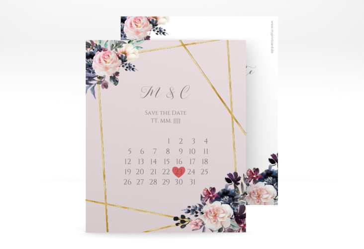Save the Date-Kalenderblatt Azalie Kalenderblatt-Karte rosa gold