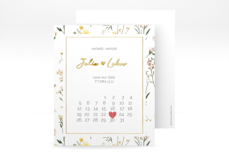 Save the Date-Kalenderblatt Blumenwiese Kalenderblatt-Karte bunt gold