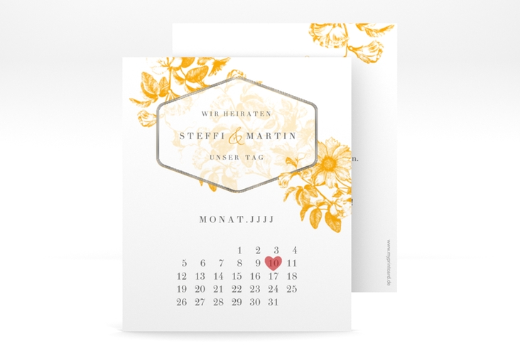 Save the Date-Kalenderblatt Magnificent Kalenderblatt-Karte gelb silber