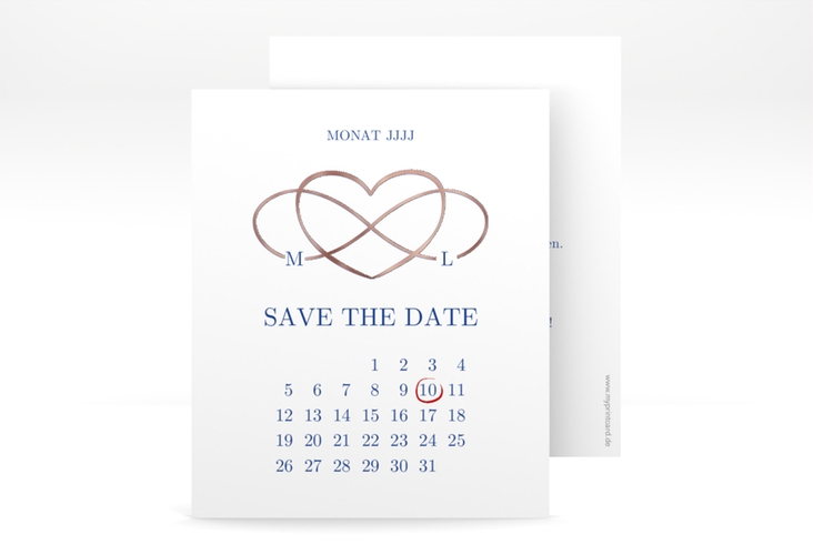 Save the Date-Kalenderblatt Infinity Kalenderblatt-Karte blau rosegold