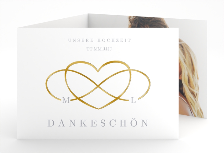 Danksagungskarte Hochzeit Infinity A6 Doppel-Klappkarte grau gold