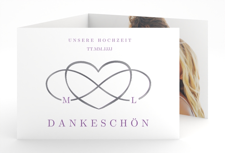 Danksagungskarte Hochzeit Infinity A6 Doppel-Klappkarte lila silber