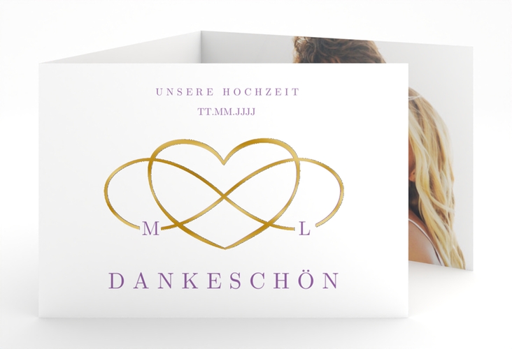 Danksagungskarte Hochzeit Infinity A6 Doppel-Klappkarte lila gold